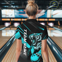 Load image into Gallery viewer, Personalized Tiger Bowling Team Women Quarter-Zip Shirts, Blue Tiger Bowling Jerseys IPHW9023
