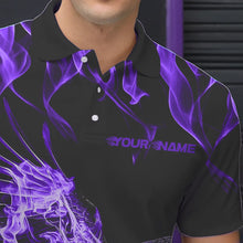 Load image into Gallery viewer, Custom Black And Purple Flame Eagle Bowling Team Men Polo Shirts, Eagle Bowling League Shirt IPHW8790