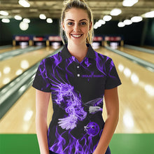 Load image into Gallery viewer, Custom Black And Purple Flame Eagle Bowling Team Women Polo Shirts, Bowling League Shirt IPHW8790