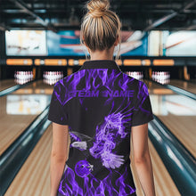 Load image into Gallery viewer, Custom Black And Purple Flame Eagle Bowling Team Women Polo Shirts, Bowling League Shirt IPHW8790