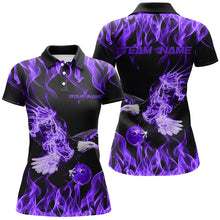 Load image into Gallery viewer, Custom Black And Purple Flame Eagle Bowling Team Women Polo Shirts, Bowling League Shirt IPHW8790