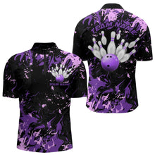 Load image into Gallery viewer, Black, Purple And Pink Custom Bowling Team Men Quarter-Zip Shirts, Bowling Ball And Pin Jerseys IPHW8796