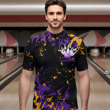 Load image into Gallery viewer, Black, Purple And Yellow Custom Bowling Team Men Quarter-Zip Shirts, Bowling Ball And Pin Jerseys IPHW8797