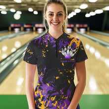 Load image into Gallery viewer, Black, Purple And Yellow Custom Bowling Women Quarter-Zip Shirts, Bowling Team Jerseys IPHW8797