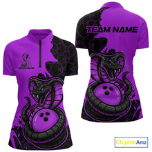 Load image into Gallery viewer, Custom Black And Purple Cobra Snake Bowling Women Quarter-Zip Shirts Team Uniform IPHW9033