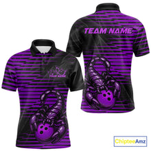Load image into Gallery viewer, Custom Black And Purple Scorpion Bowling Team Polo Shirts For Men, Bowling League Shirt IPHW9035
