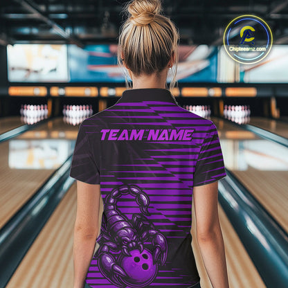 Custom Black And Purple Scorpion Bowling Women Quarter-Zip Shirt, Bowling League Shirt IPHW9035