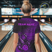 Load image into Gallery viewer, Custom Black And Purple Scorpion Bowling Women Quarter-Zip Shirt, Bowling League Shirt IPHW9035