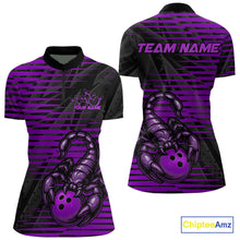 Load image into Gallery viewer, Custom Black And Purple Scorpion Bowling Women Quarter-Zip Shirt, Bowling League Shirt IPHW9035