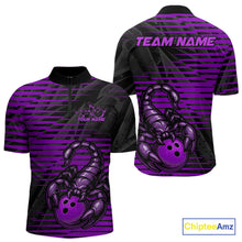 Load image into Gallery viewer, Custom Black And Purple Scorpion Bowling Team Quarter-Zip Shirts For Men, Bowling League Shirt IPHW9035