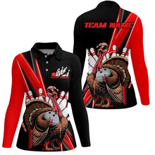 Load image into Gallery viewer, Black And Red Custom Awesome Turkey Ladies Bowling Shirts, Thanksgiving Bowling Jerseys IPHW7878