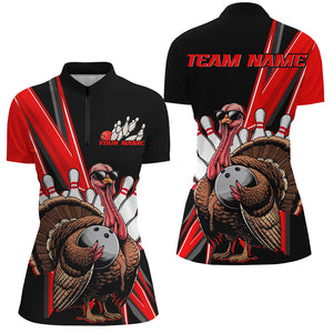 Black And Red Custom Awesome Turkey Ladies Bowling Shirts, Thanksgiving Bowling Jerseys IPHW7878