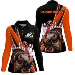 Black And Orange Custom Awesome Turkey Ladies Bowling Shirts, Thanksgiving Bowling Jerseys IPHW7879