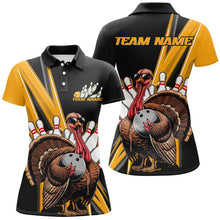 Load image into Gallery viewer, Black And Yellow Custom Awesome Turkey Ladies Bowling Shirts, Thanksgiving Bowling Jerseys IPHW7880