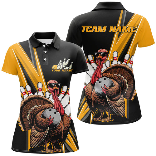 Black And Yellow Custom Awesome Turkey Ladies Bowling Shirts, Thanksgiving Bowling Jerseys IPHW7880