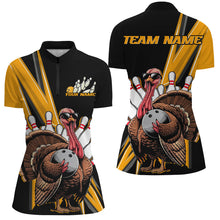 Load image into Gallery viewer, Black And Yellow Custom Awesome Turkey Ladies Bowling Shirts, Thanksgiving Bowling Jerseys IPHW7880