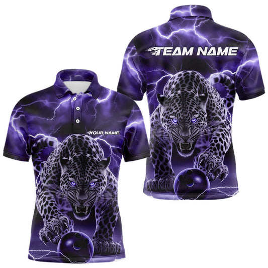 Purple Thunder Lightning Custom Leopard Bowling Polo Shirts For Men, Bowling League Shirt IPHW8319