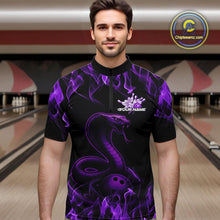 Load image into Gallery viewer, Custom Black And Purple Flame Cobra Snake Bowling Men Quarter-Zip Shirts, Bowling League Shirt IPHW9041