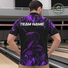 Load image into Gallery viewer, Custom Black And Purple Flame Cobra Snake Bowling Men Quarter-Zip Shirts, Bowling League Shirt IPHW9041