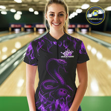 Load image into Gallery viewer, Custom Black And Purple Flame Cobra Snake Bowling Women Quarter-Zip Shirts, Team Shirt IPHW9041