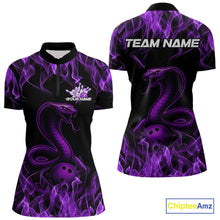 Load image into Gallery viewer, Custom Black And Purple Flame Cobra Snake Bowling Women Quarter-Zip Shirts, Team Shirt IPHW9041