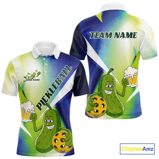 Custom Funny Pickles Loves Beer And Pickleball Polo Shirts For Men, Pickleball Team Shirt IPHW9439