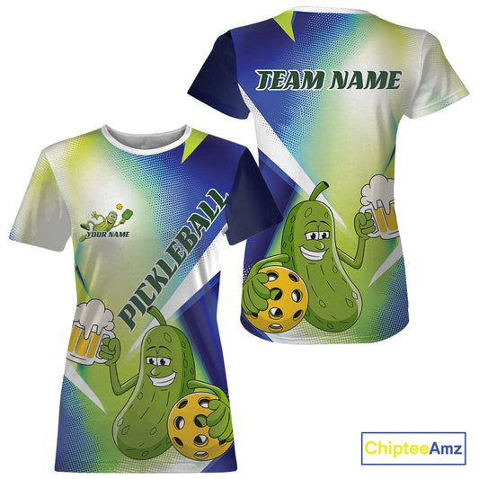 Custom Funny Pickles Loves Beer And Pickleball T-Shirts For Women, Pickleball Team IPHW9439