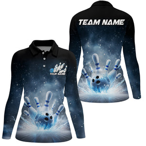 Custom Blue Icy Bowling Team Shirts For Women, Winter Feel Bowling Jersey Bowlers Outfit IPHW7894