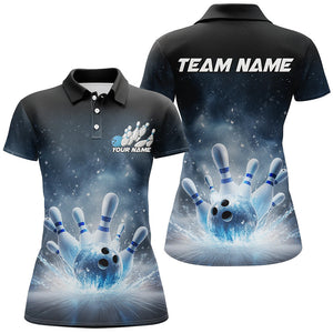 Custom Blue Icy Bowling Team Shirts For Women, Winter Feel Bowling Jersey Bowlers Outfit IPHW7894