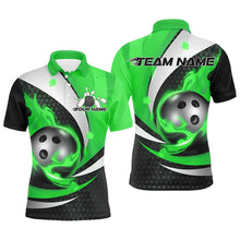 Load image into Gallery viewer, Black And Green Flame Custom Bowling Shirts For Men, Bowling League Shirts Bowler Outfits IPHW7670