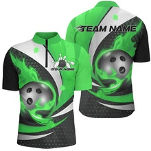 Load image into Gallery viewer, Black And Green Flame Custom Bowling Shirts For Men, Bowling League Shirts Bowler Outfits IPHW7670