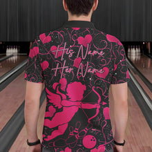 Load image into Gallery viewer, Black And Pink Custom Valentines Day Bowling Polo Shirts For Men, Bowling Couple Shirt IPHW8330