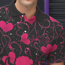 Load image into Gallery viewer, Black And Pink Custom Valentines Day Bowling Polo Shirts For Men, Bowling Couple Shirt IPHW8330