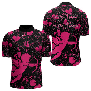 Black And Pink Custom Valentines Day Bowling Quarter-Zip Shirts For Men, Bowling Couple Shirt IPHW8330