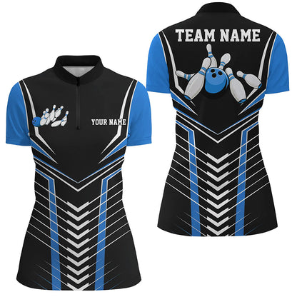 Black And Blue Custom Bowling Jerseys Bowling Team Shirt For Women, Bowling Uniform IPHW7911