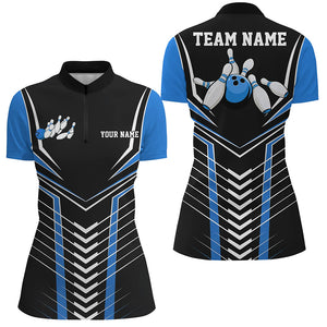 Black And Blue Custom Bowling Jerseys Bowling Team Shirt For Women, Bowling Uniform IPHW7911