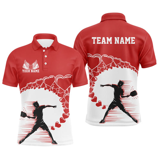 Custom Valentine Pickleball Polo Shirts For Men, Red Heart Pickleball Couple Shirt IPHW8105