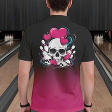 Load image into Gallery viewer, Custom Black And Pink Skull Valentines Day Couple Bowling Polo Shirts For Men IPHW8341