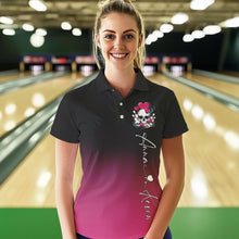 Load image into Gallery viewer, Custom Black And Pink Skull Valentines Day Couple Bowling Polo Shirts For Women IPHW8341