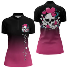 Load image into Gallery viewer, Custom Black And Pink Skull Valentines Day Couple Bowling Quarter-Zip Shirts For Women IPHW8341