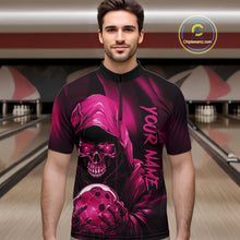 Load image into Gallery viewer, Pink Bowling Grim Reaper Custom Men Bowling Quarter-Zip Shirts Skull Bowling Team Jerseys IPHW10697