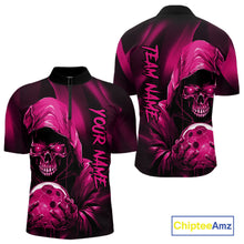 Load image into Gallery viewer, Pink Bowling Grim Reaper Custom Men Bowling Quarter-Zip Shirts Skull Bowling Team Jerseys IPHW10697