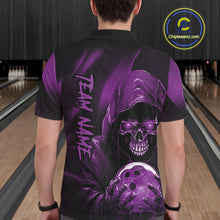 Load image into Gallery viewer, Purple Bowling Grim Reaper Custom Men Bowling Polo Shirts Skull Bowling Team Jerseys IPHW10699
