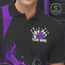 Load image into Gallery viewer, Custom Purple Flame Bowling Polo Shirts For Men, Striking Fire Jerseys Team Uniform IPHW9087