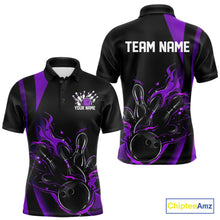 Load image into Gallery viewer, Custom Purple Flame Bowling Polo Shirts For Men, Striking Fire Jerseys Team Uniform IPHW9087