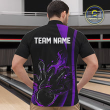 Load image into Gallery viewer, Custom Purple Flame Bowling Quarter-Zip Shirts For Men, Striking Fire Jerseys Team Uniform IPHW9087