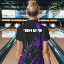Load image into Gallery viewer, Custom Purple Flame Bowling Women Quarter-Zip Shirts, Striking Fire Jerseys Team Uniform IPHW9087