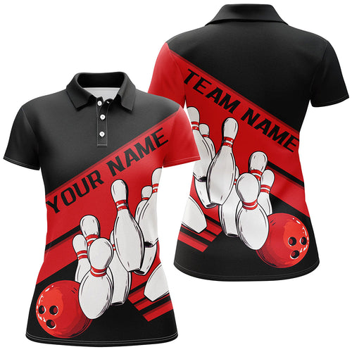 Black And Red Custom Bowling Shirts For Women, Bowling League Shirt Bowling Team Uniform IPHW7919