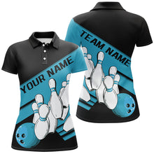 Load image into Gallery viewer, Black And Blue Custom Bowling Shirts For Women, Bowling League Shirt Bowling Team Uniform IPHW7921