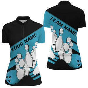 Black And Blue Custom Bowling Shirts For Women, Bowling League Shirt Bowling Team Uniform IPHW7921